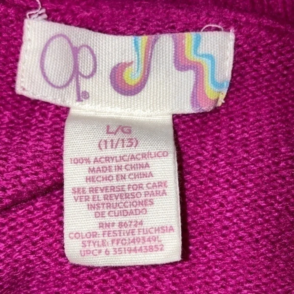 OP size large 11/13 jrs pink sweater super soft with wide oval neck to shoulders